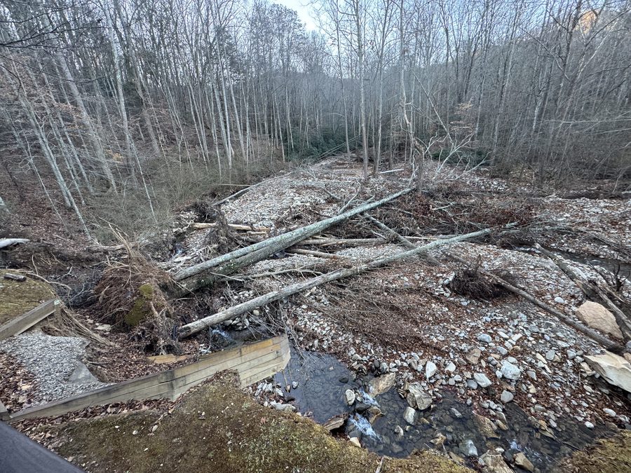 Reinforced creek bank and restored channel